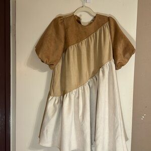 THML  Camel suede colorblock dress